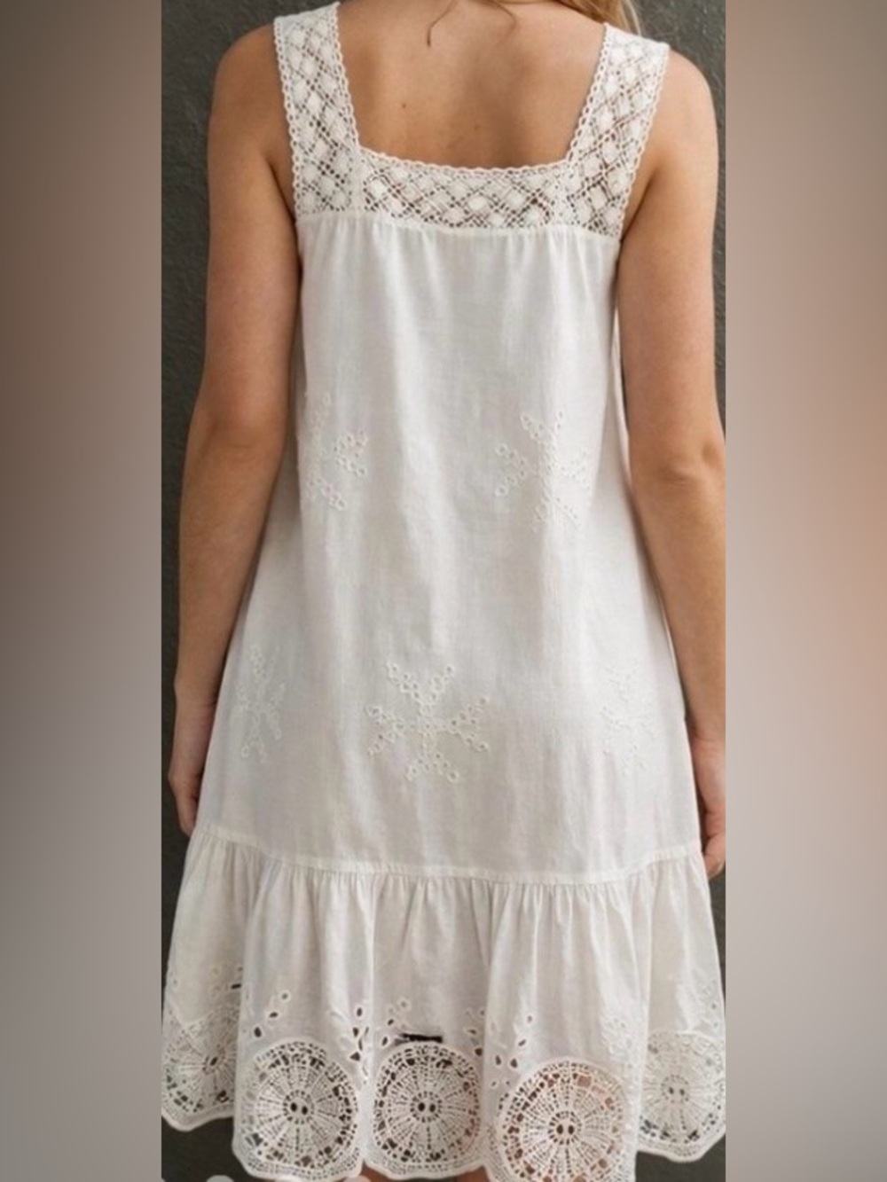 LOFT White Eyelet Midi Dress with Crochet Straps - Picture 2 of 12